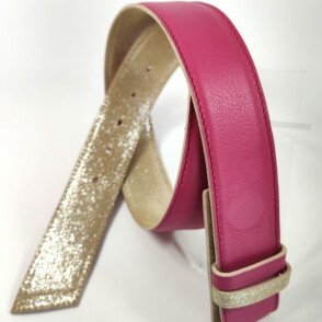 Ceinture reversible femme Fuchsia / Or paillette